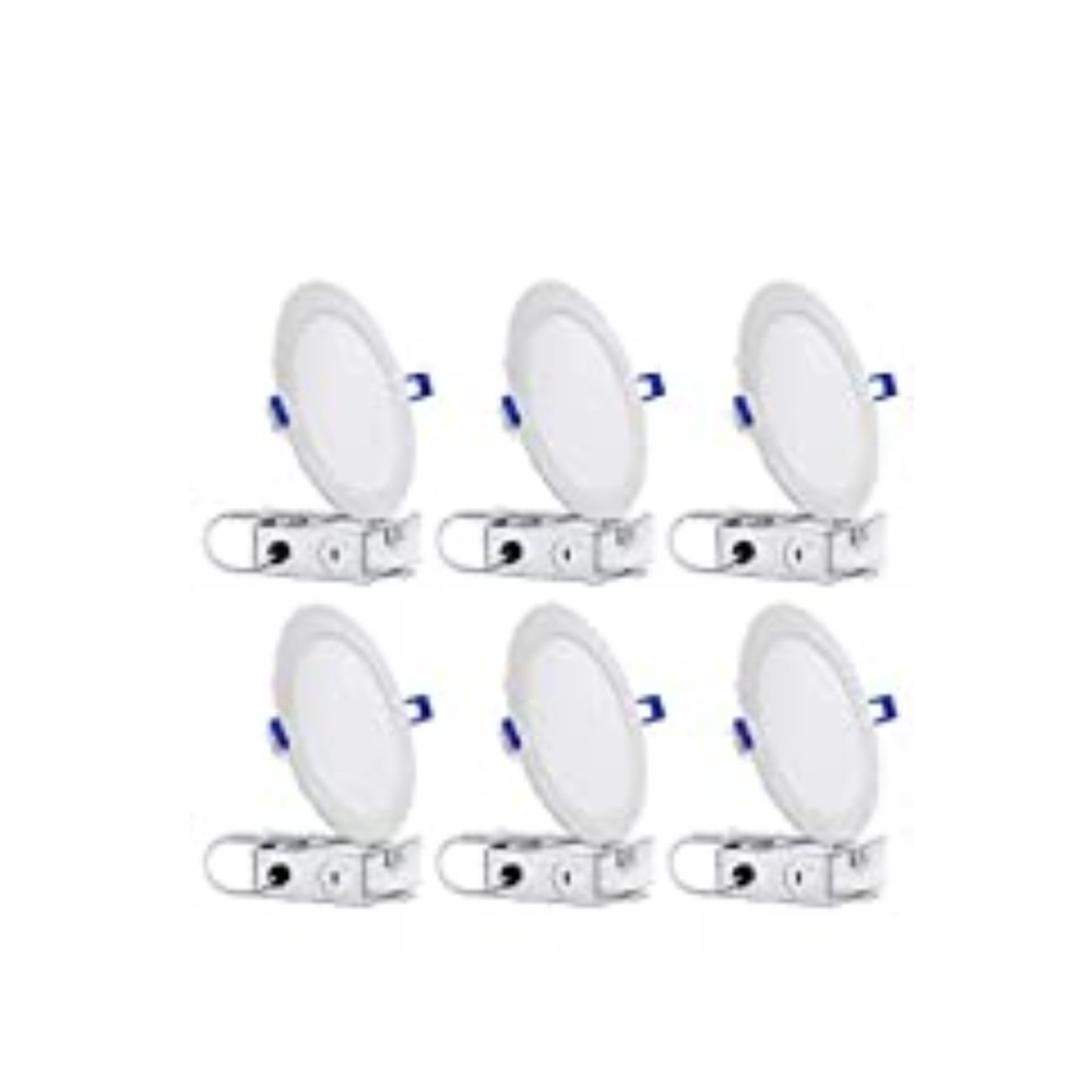 6'' Ultra-Thin Recessed Ceiling Light with Junction Box, 12W Dimmable, Pack of 6